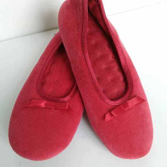 red ballet slippers with ribbons